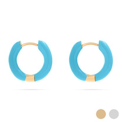 18K Gold PVD Stainless Steel Blue Epoxy Huggie Hoop Earrings