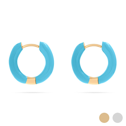 18K Gold PVD Stainless Steel Blue Epoxy Huggie Hoop Earrings