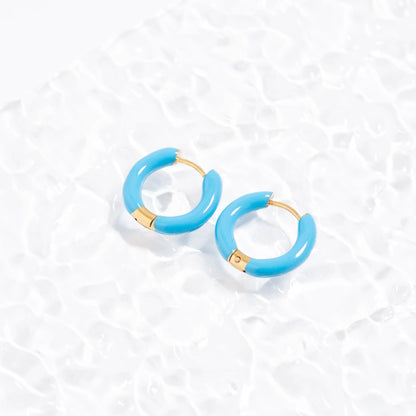 18K Gold PVD Stainless Steel Blue Epoxy Huggie Hoop Earrings
