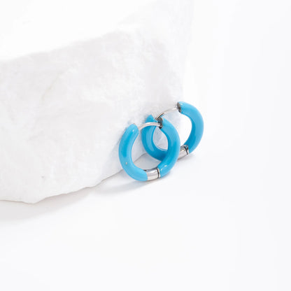 18K Gold PVD Stainless Steel Blue Epoxy Huggie Hoop Earrings