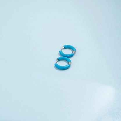 18K Gold PVD Stainless Steel Blue Epoxy Huggie Hoop Earrings