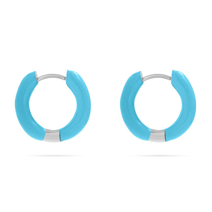 18K Gold PVD Stainless Steel Blue Epoxy Huggie Hoop Earrings