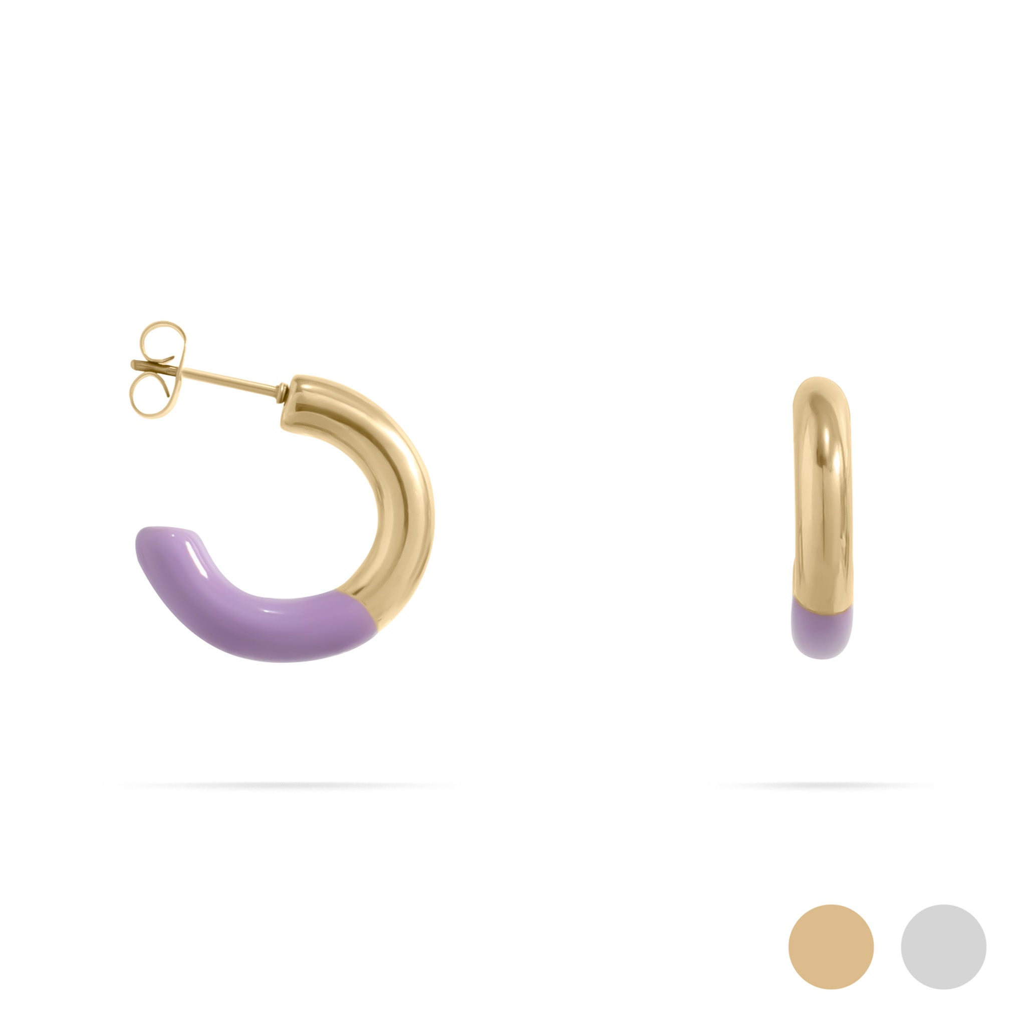 18K Gold PVD Stainless Steel Purple Epoxy Huggie hoop Earrings