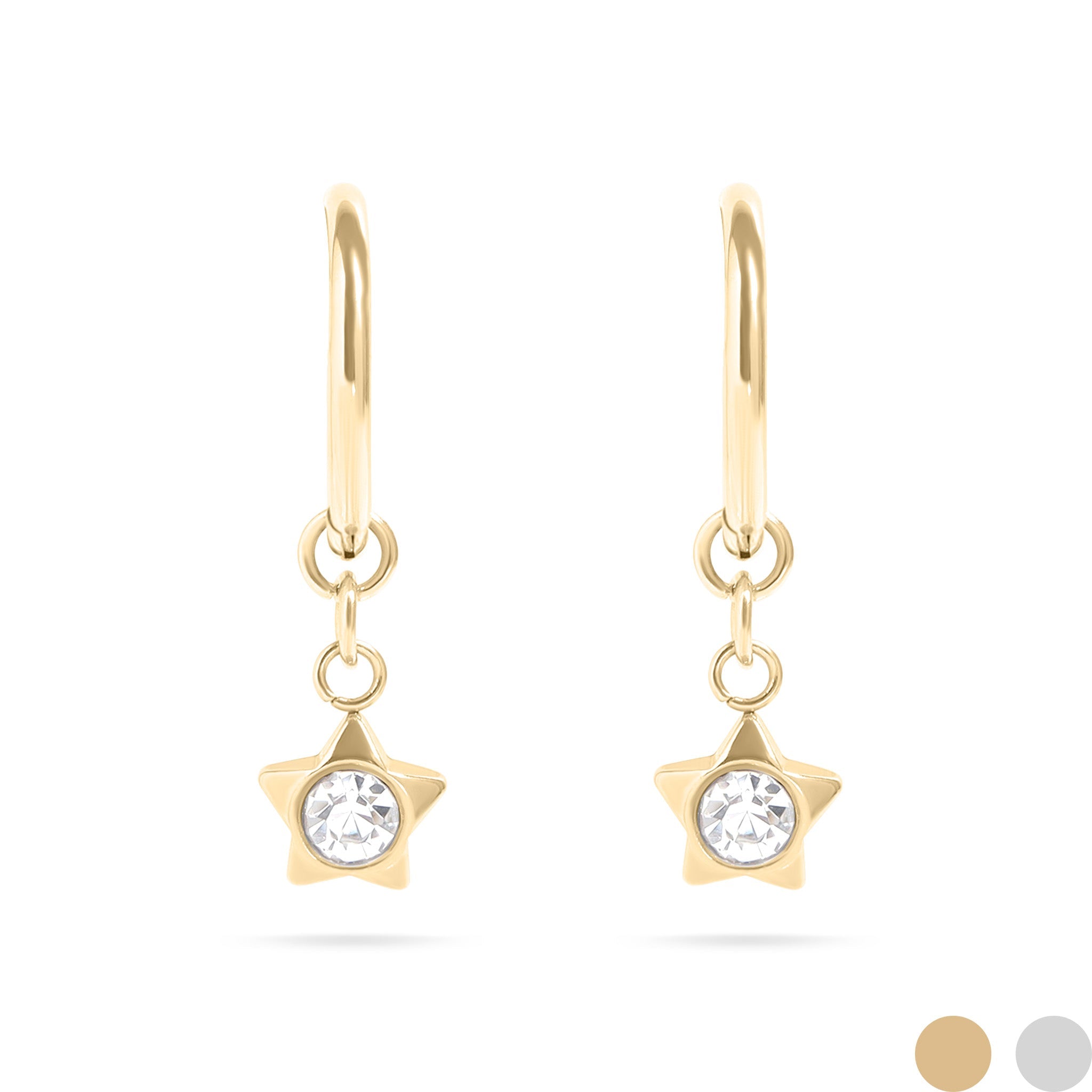 18K Gold PVD Stainless Steel CZ Star Pendant Huggie Earrings