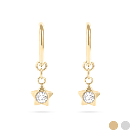 18K Gold PVD Stainless Steel CZ Star Pendant Huggie Earrings