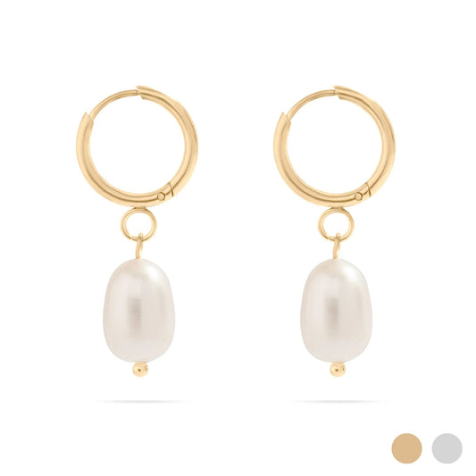 18K Gold PVD Stainless Steel Huggie Hoop with Freshwater Pearl Earring