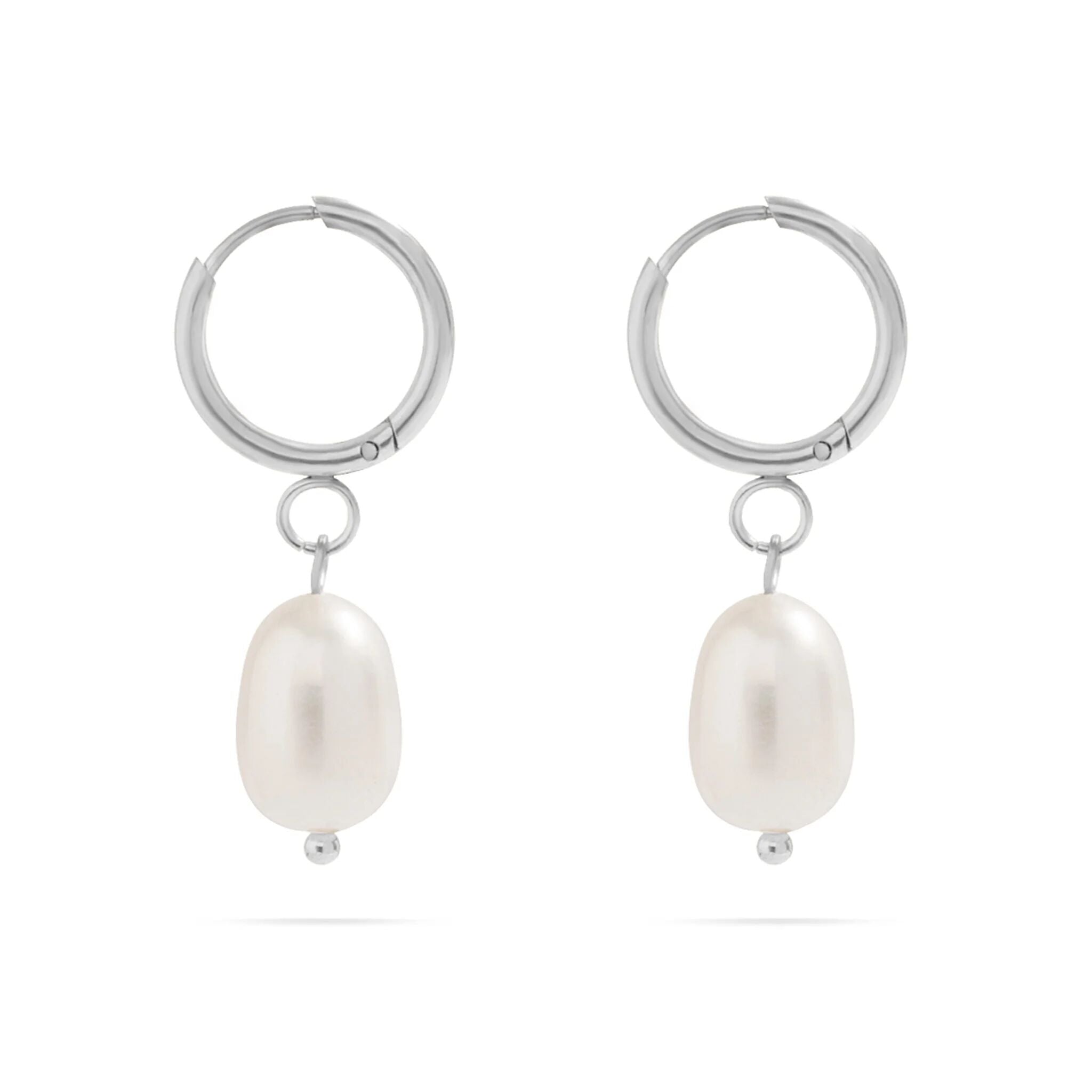 18K Gold PVD Stainless Steel Huggie Hoop with Freshwater Pearl Earring