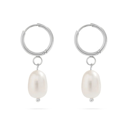 18K Gold PVD Stainless Steel Huggie Hoop with Freshwater Pearl Earring