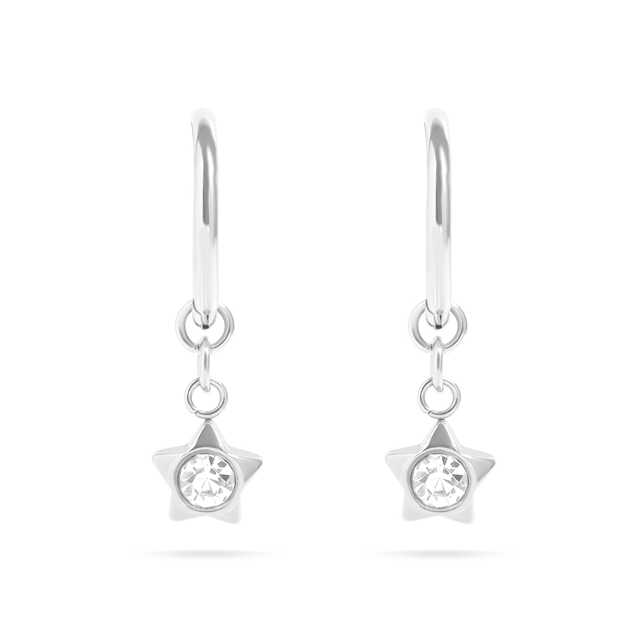 18K Gold PVD Stainless Steel CZ Star Pendant Huggie Earrings
