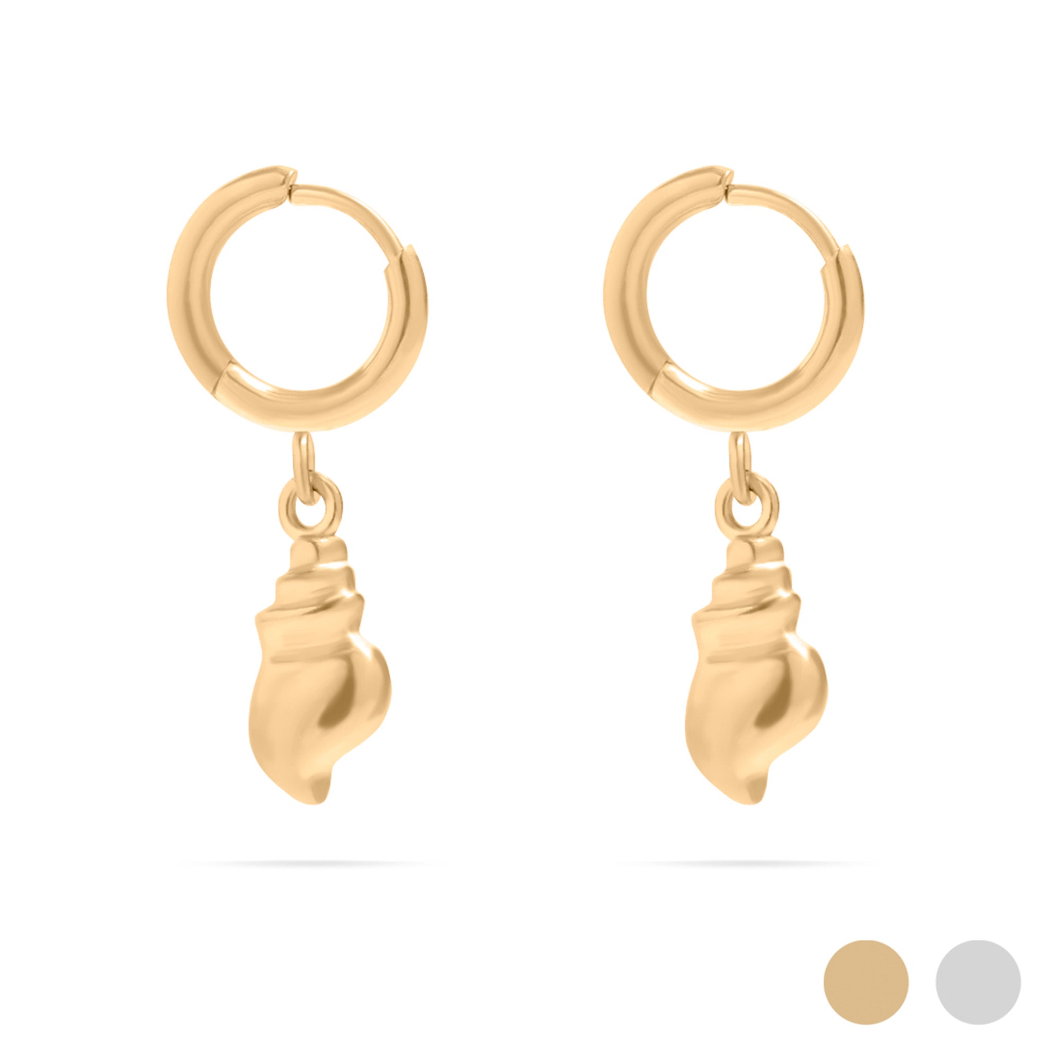 18K Gold PVD Stainless Steel Dangle Conch Shell Huggie Hoop Earring