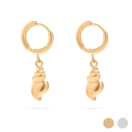 18K Gold PVD Stainless Steel Dangle Conch Shell Huggie Hoop Earring