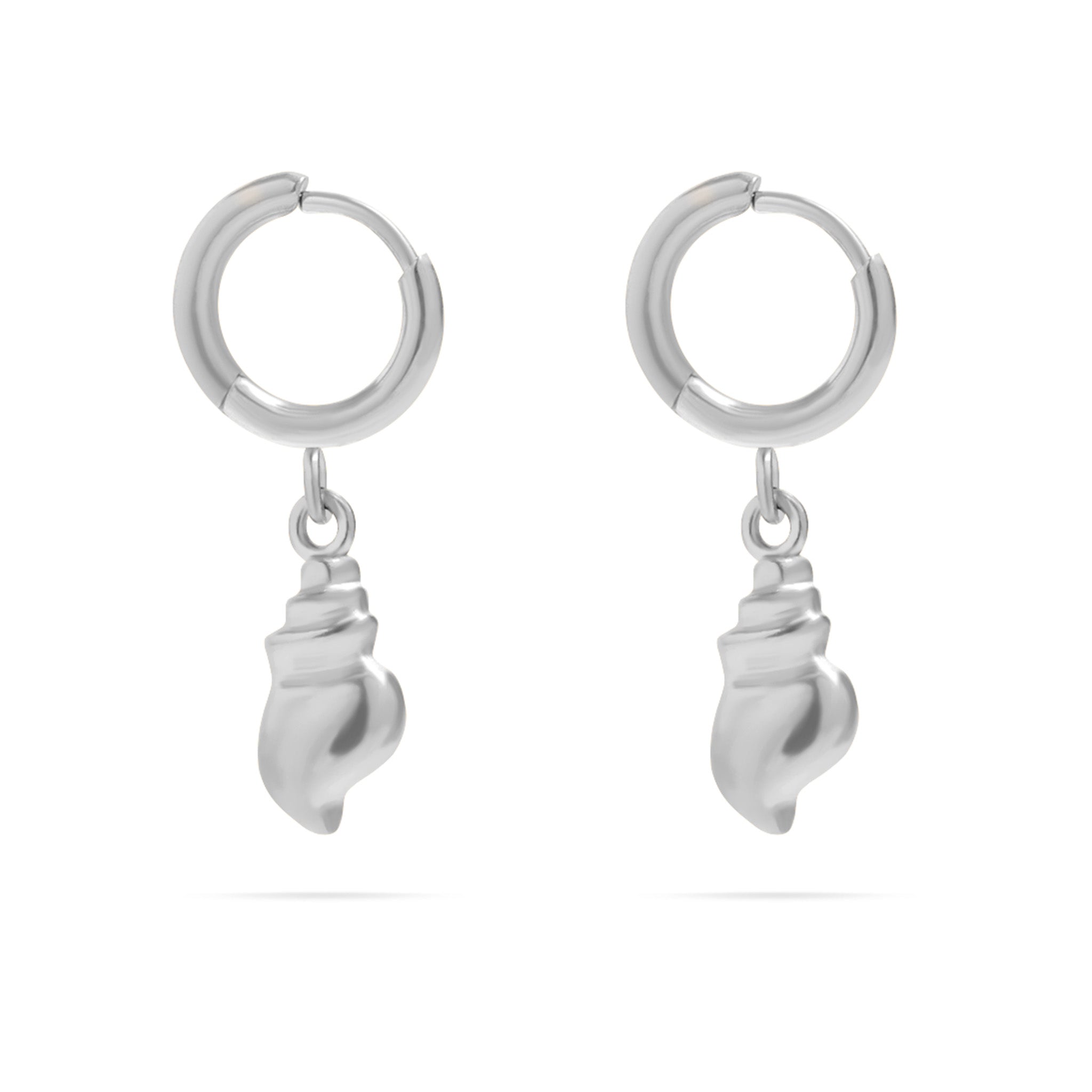 18K Gold PVD Stainless Steel Dangle Conch Shell Huggie Hoop Earring