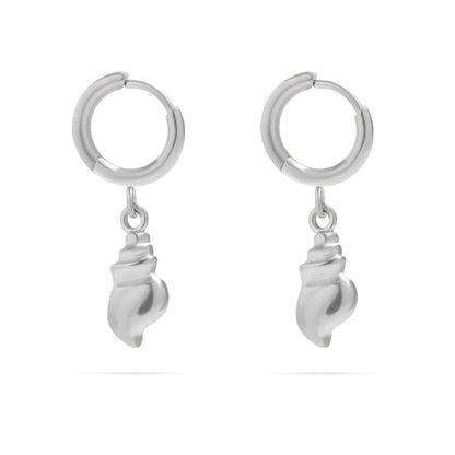 18K Gold PVD Stainless Steel Dangle Conch Shell Huggie Hoop Earring