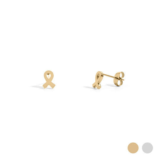 18K Gold PVD Stainless Steel Cancer Ribbon Stud Earring