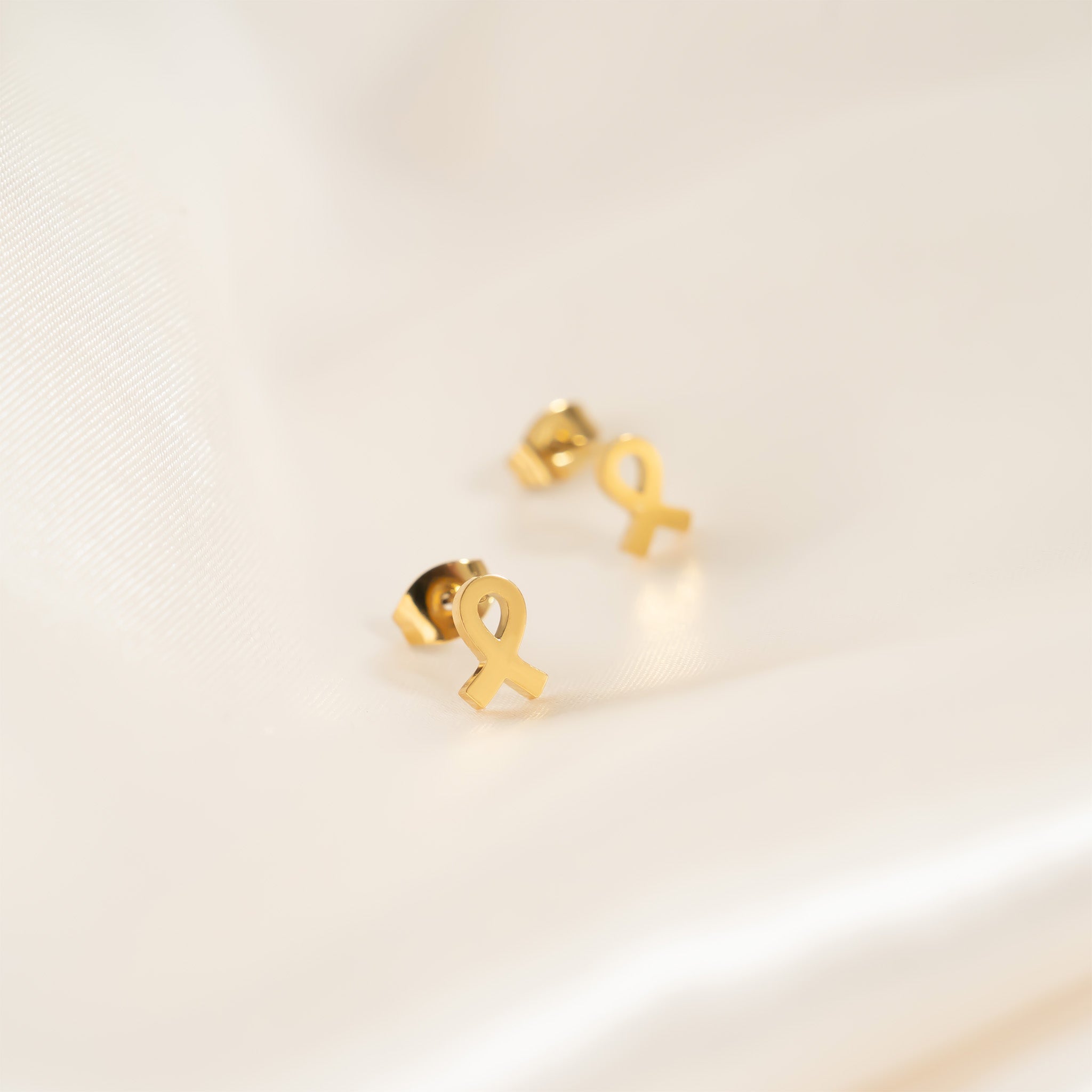 18K Gold PVD Stainless Steel Cancer Ribbon Stud Earring