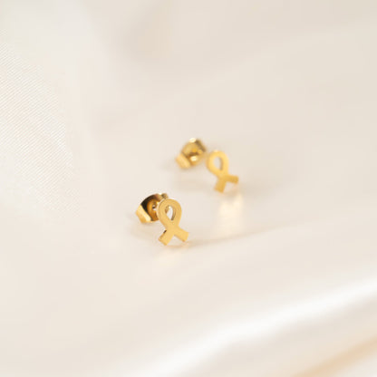 18K Gold PVD Stainless Steel Cancer Ribbon Stud Earring