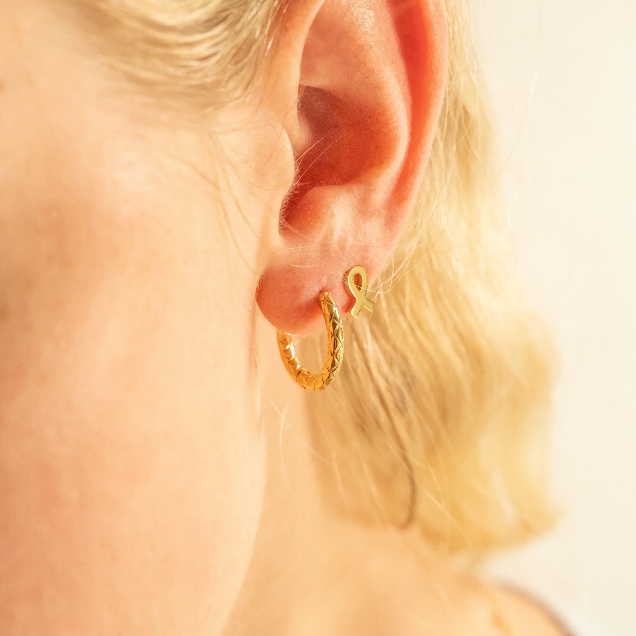 18K Gold PVD Stainless Steel Cancer Ribbon Stud Earring