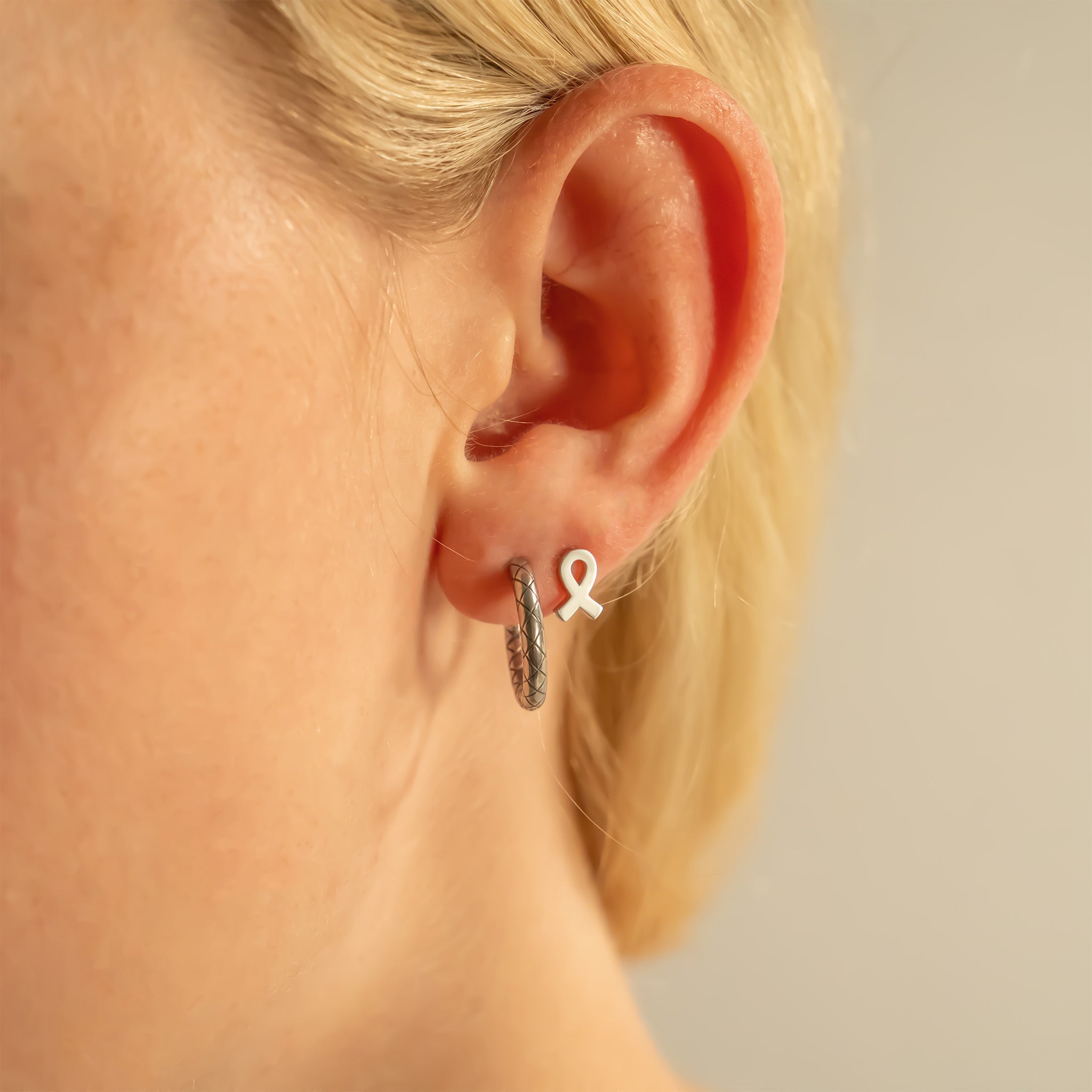 18K Gold PVD Stainless Steel Cancer Ribbon Stud Earring