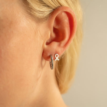 18K Gold PVD Stainless Steel Cancer Ribbon Stud Earring