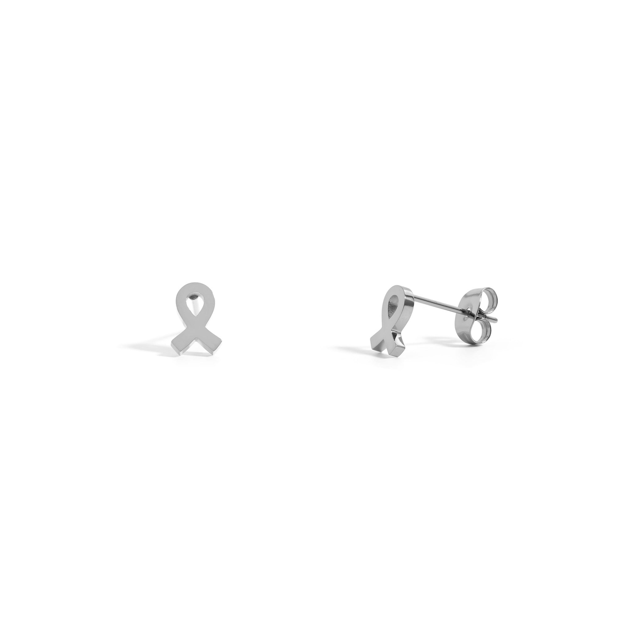18K Gold PVD Stainless Steel Cancer Ribbon Stud Earring