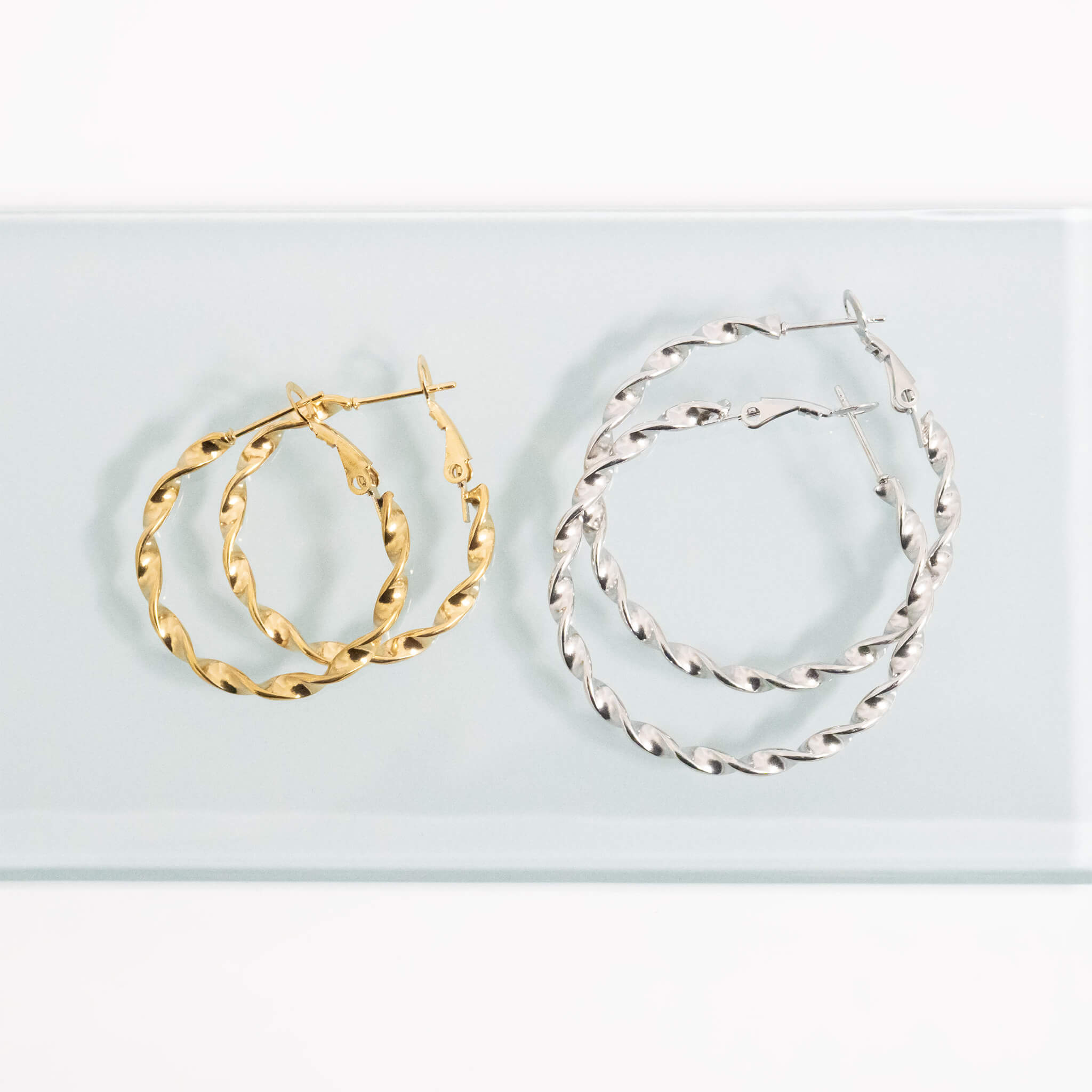 18K Gold PVD Stainless Steel Twist Hoop Earrings