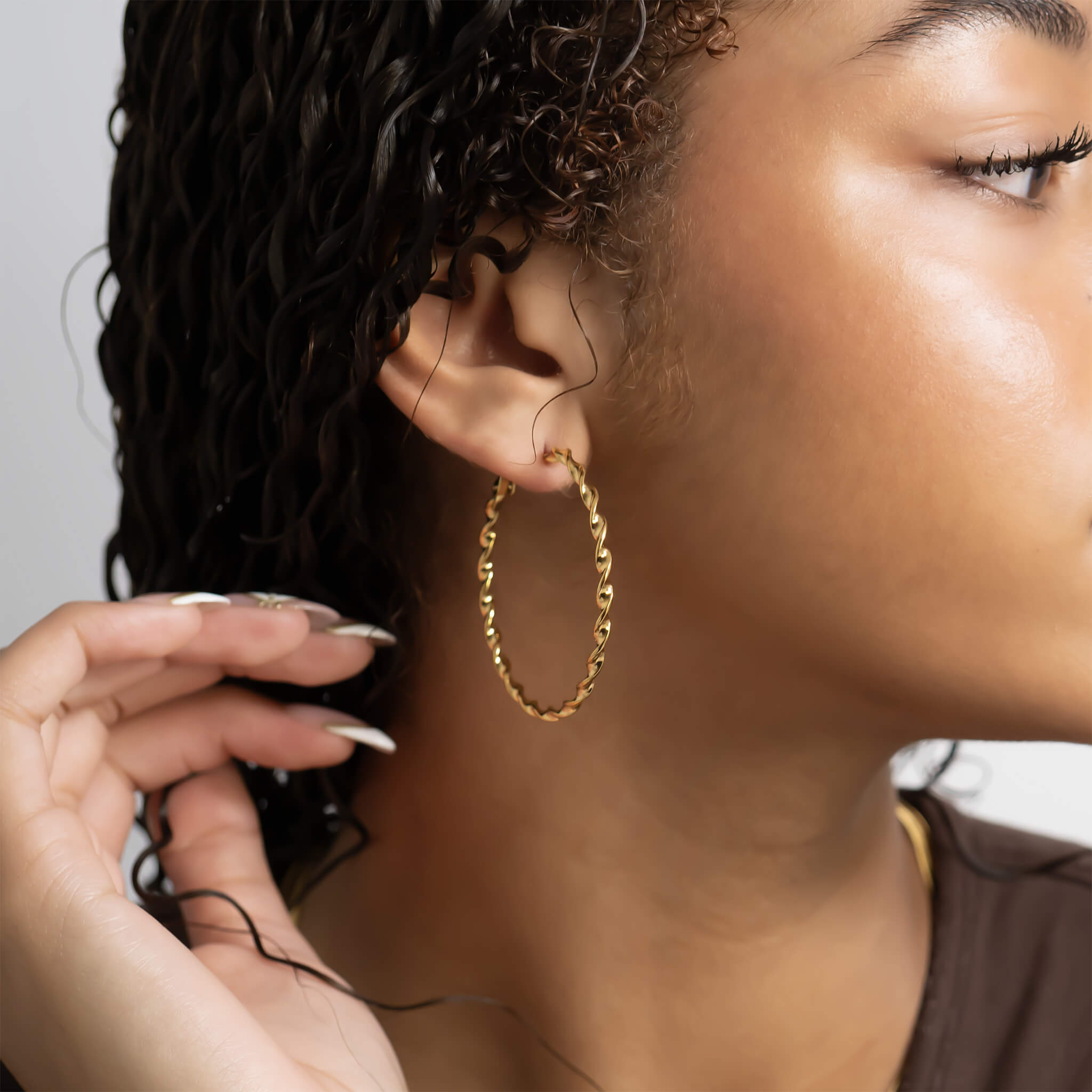 18K Gold PVD Stainless Steel Twist Hoop Earrings