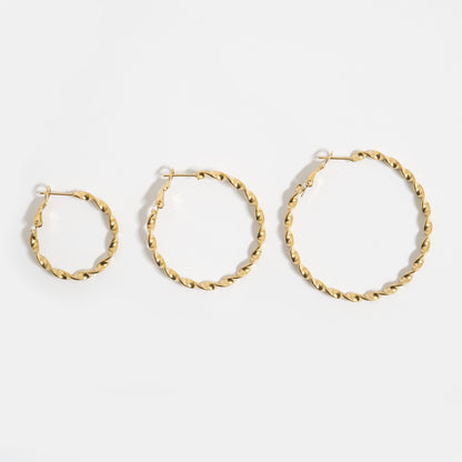18K Gold PVD Stainless Steel Twist Hoop Earrings