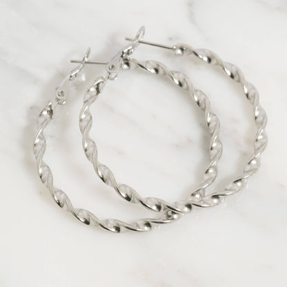 18K Gold PVD Stainless Steel Twist Hoop Earrings