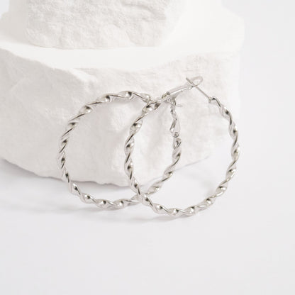 18K Gold PVD Stainless Steel Twist Hoop Earrings