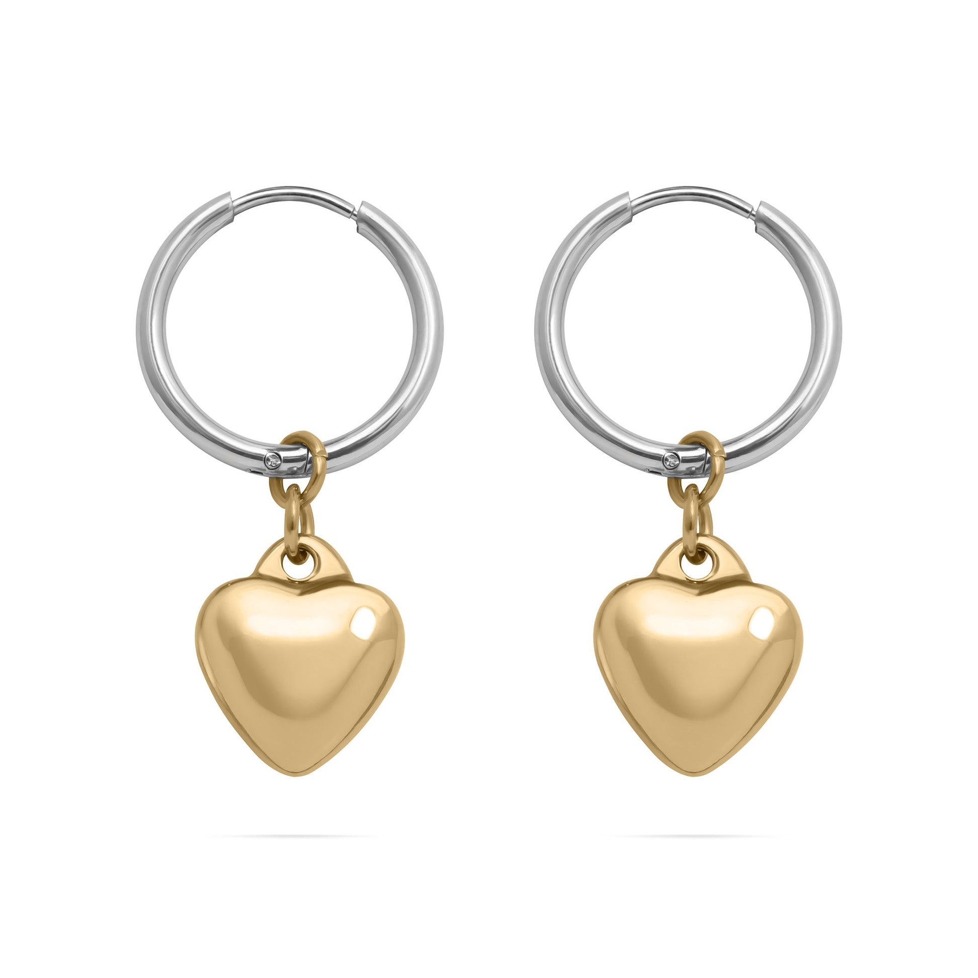 Mixed Metal Huggie with Hanging Heart Earring