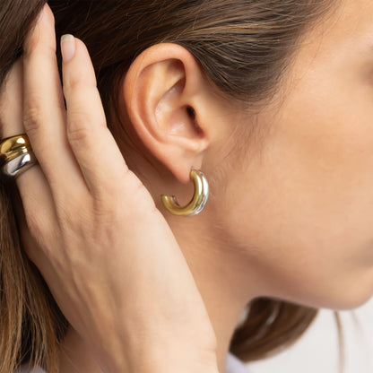 18K Gold PVD Stainless Steel Mixed Metal Side By Side Ring