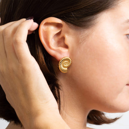 18K Gold PVD Stainless Steel Nautilus Stud Earrings