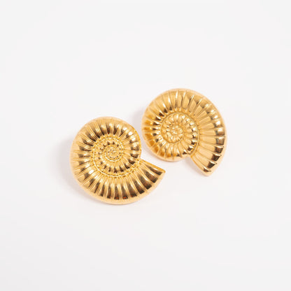18K Gold PVD Stainless Steel Nautilus Stud Earrings