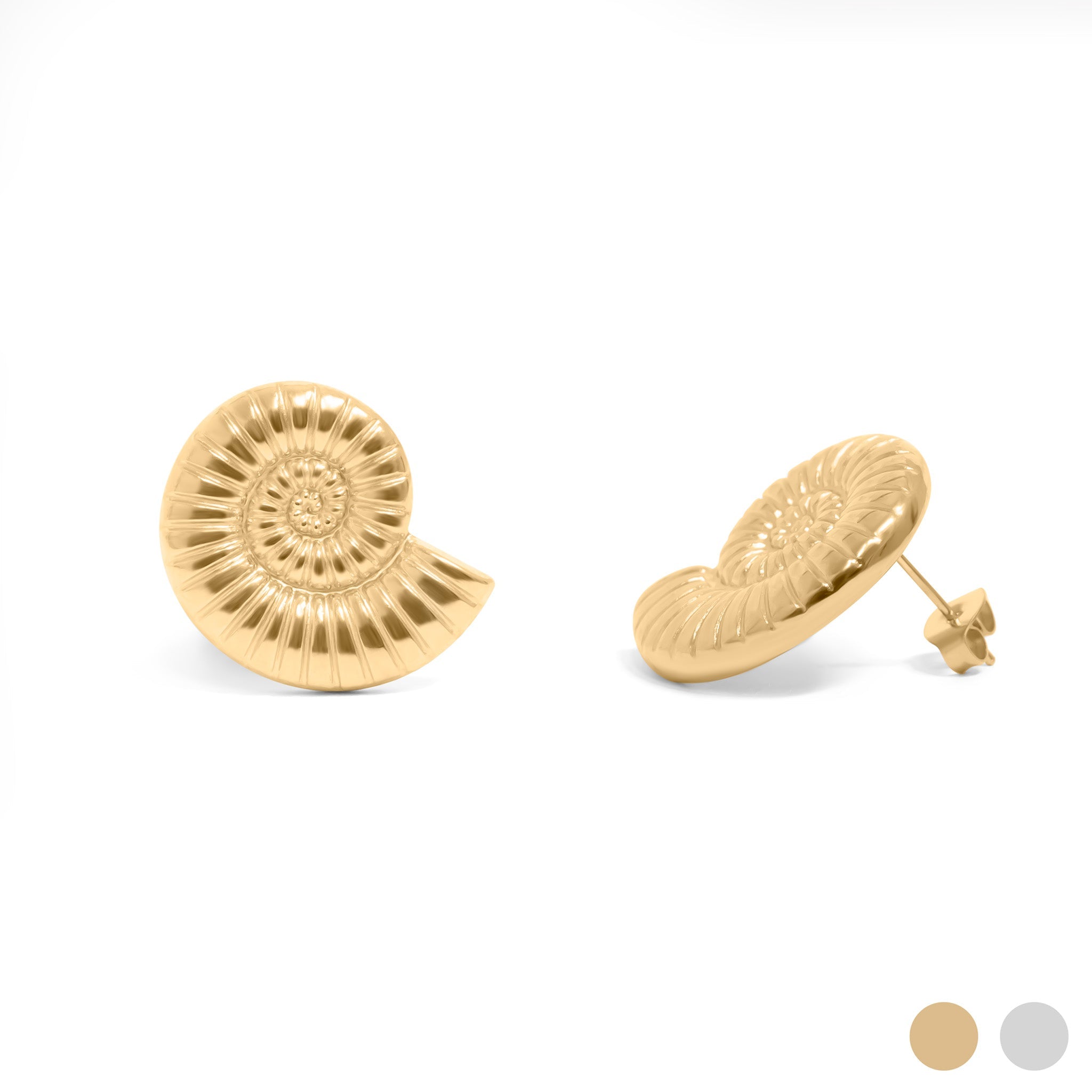 18K Gold PVD Stainless Steel Nautilus Stud Earrings