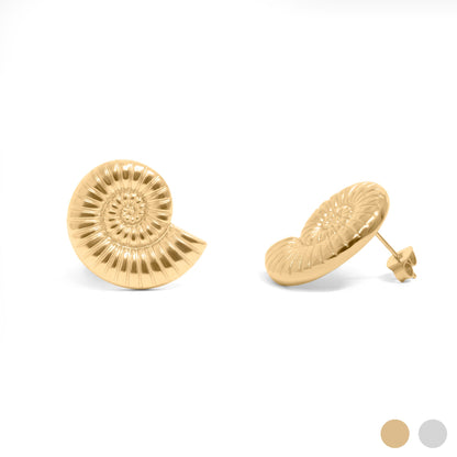 18K Gold PVD Stainless Steel Nautilus Stud Earrings