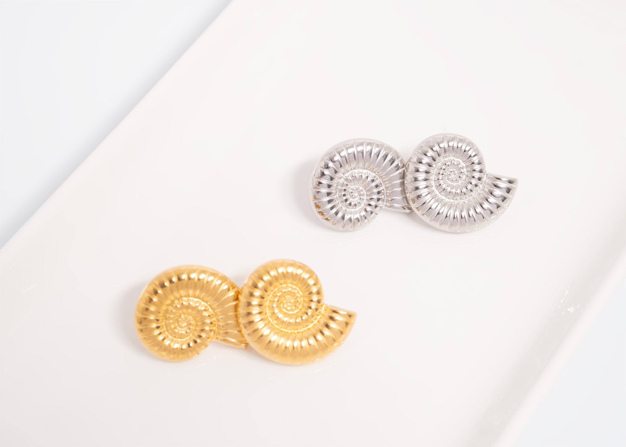 18K Gold PVD Stainless Steel Nautilus Stud Earrings
