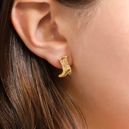 18K Gold PVD Stainless Steel Cowboy Boot Stud Earrings