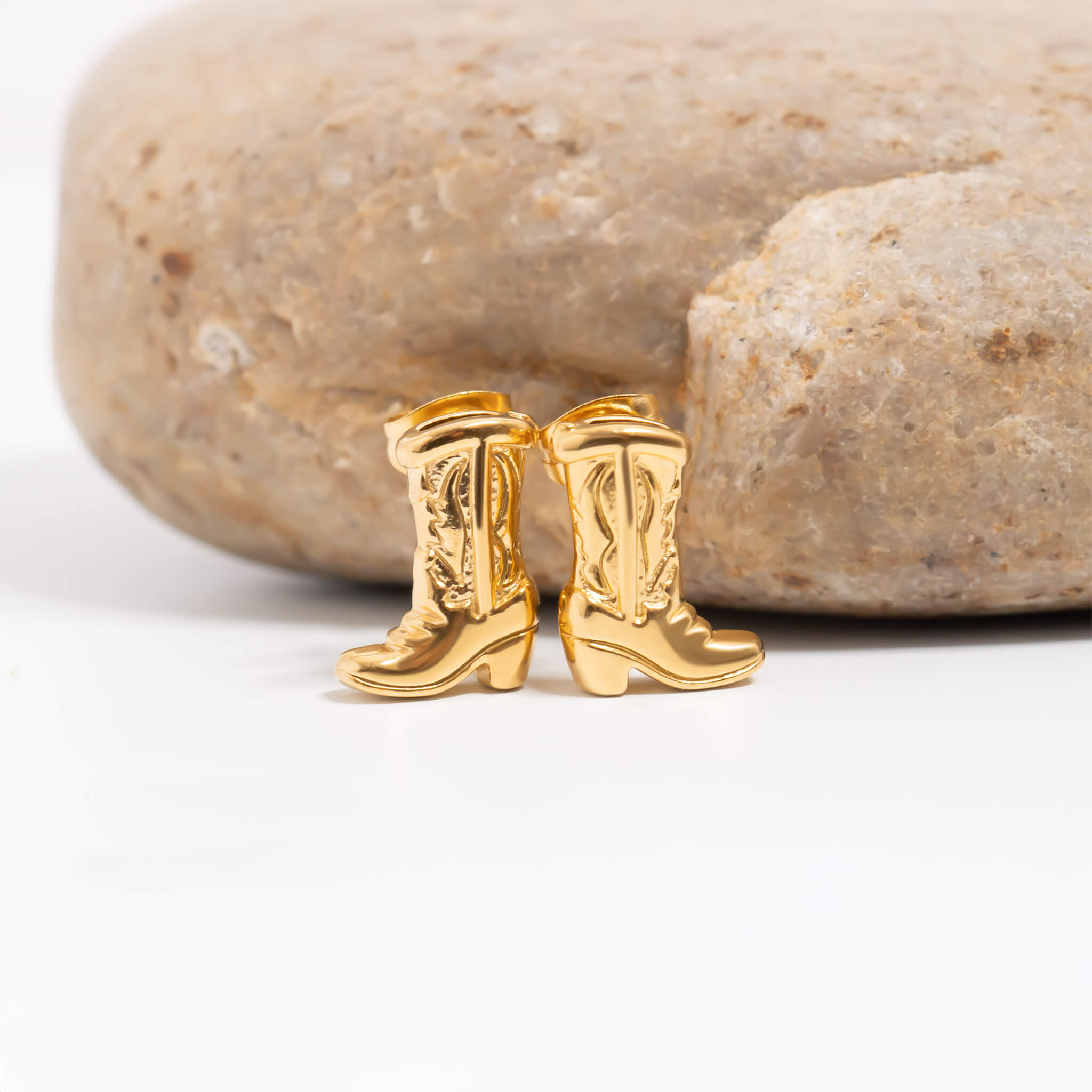 18K Gold PVD Stainless Steel Cowboy Boot Stud Earrings
