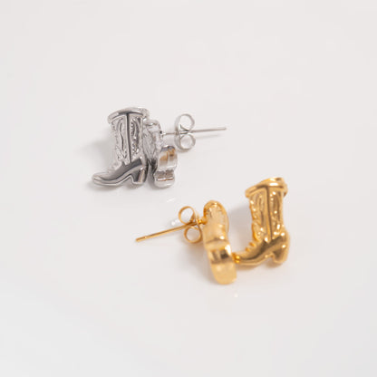 18K Gold PVD Stainless Steel Cowboy Boot Stud Earrings