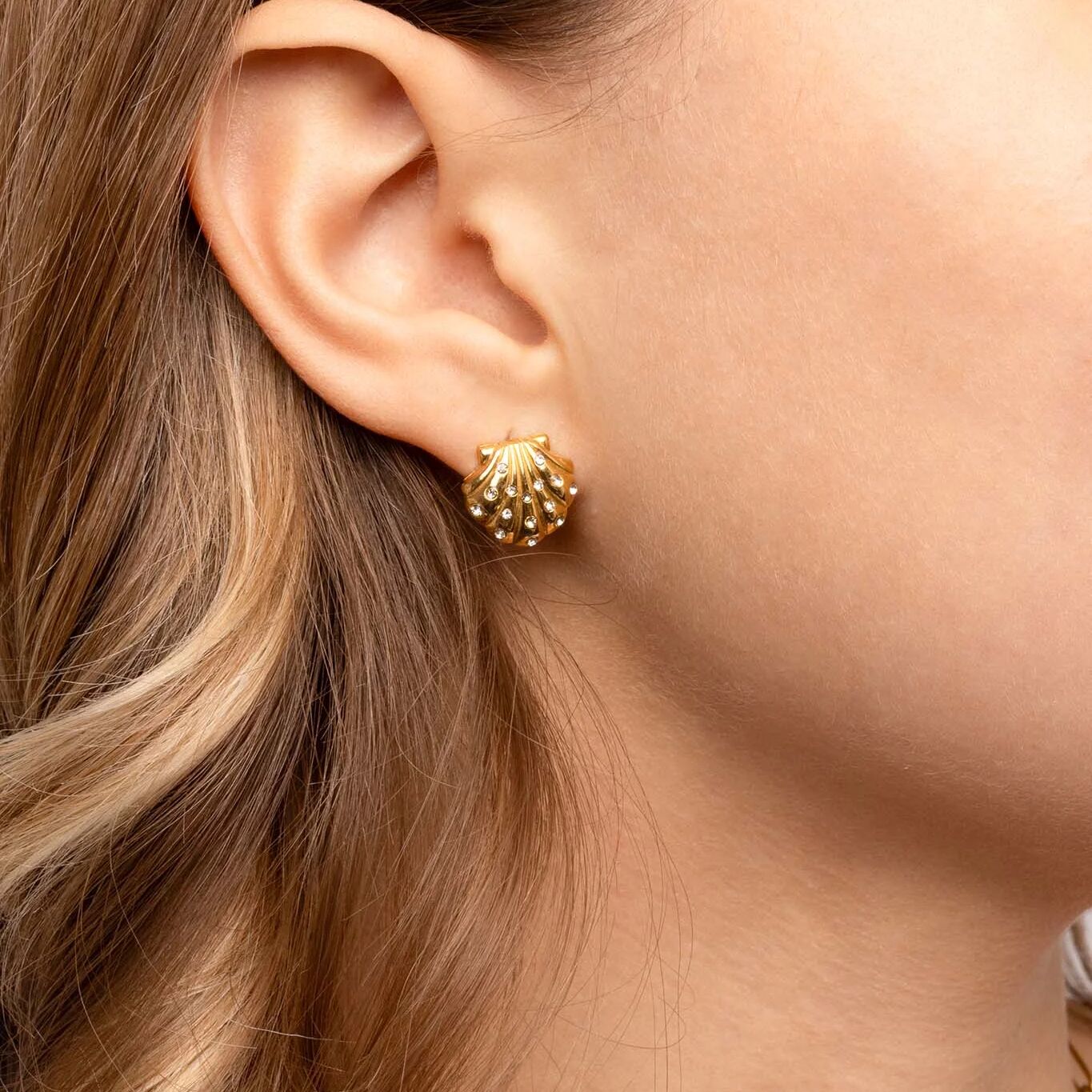 18K Gold PVD Stainless Steel Stone Shell Earring