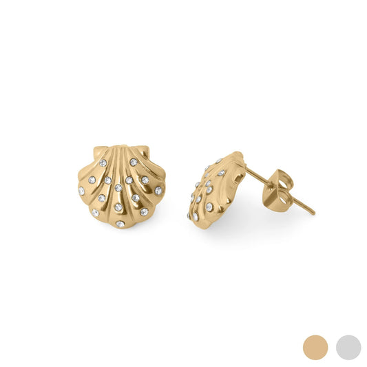 18K Gold PVD Stainless Steel Stone Shell Earring