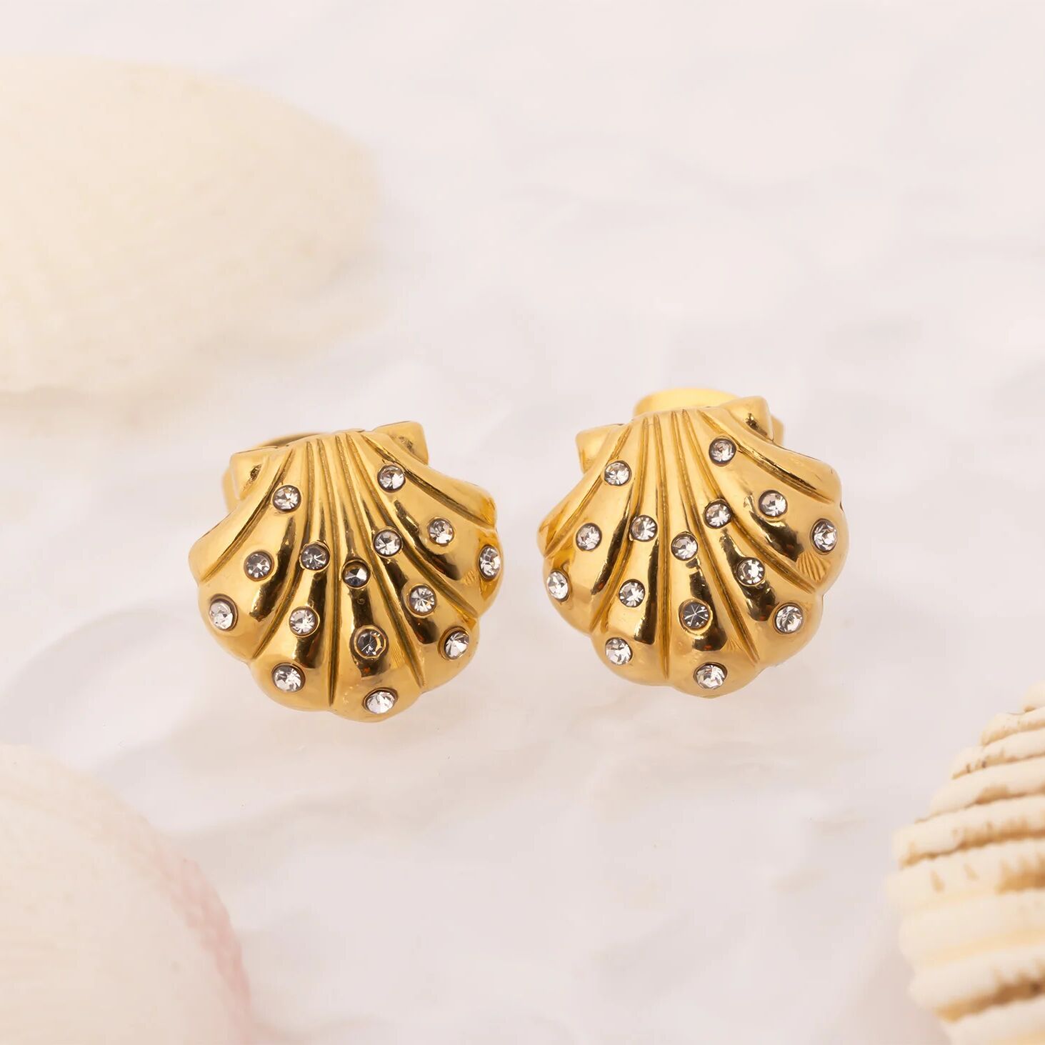 18K Gold PVD Stainless Steel Stone Shell Earring