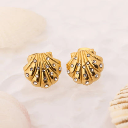 18K Gold PVD Stainless Steel Stone Shell Earring