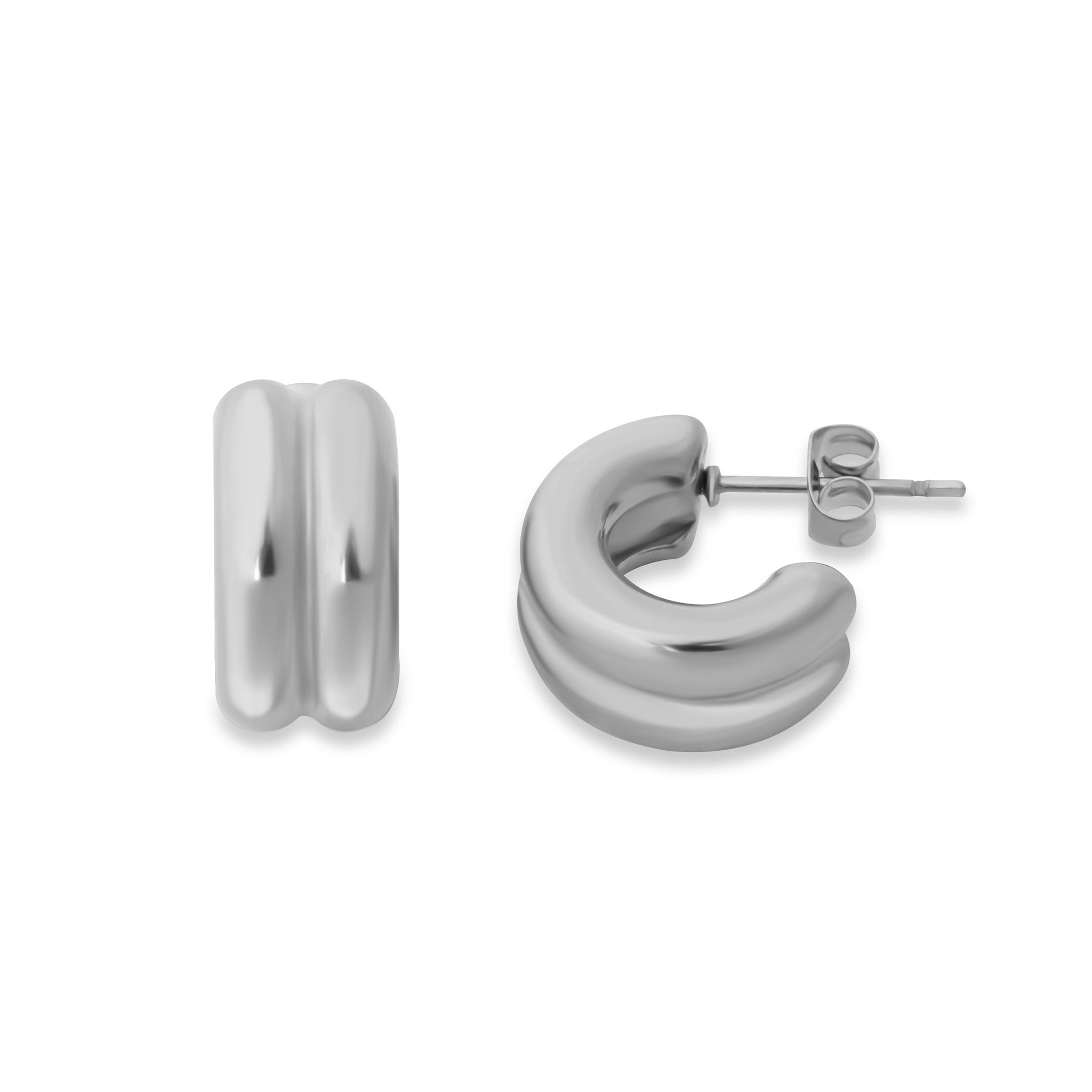 18K Gold PVD Stainless Steel Double Hoop Stud Huggie Earring