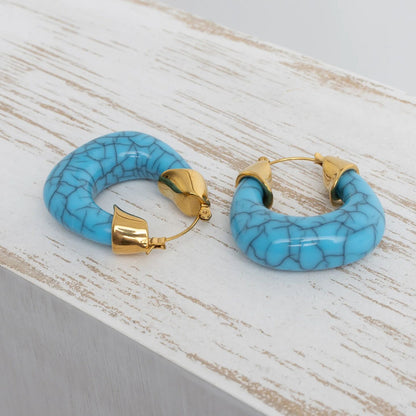 18K Gold PVD Stainless Steel Turquiose Chunky Hoop Earring