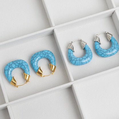 18K Gold PVD Stainless Steel Turquiose Chunky Hoop Earring