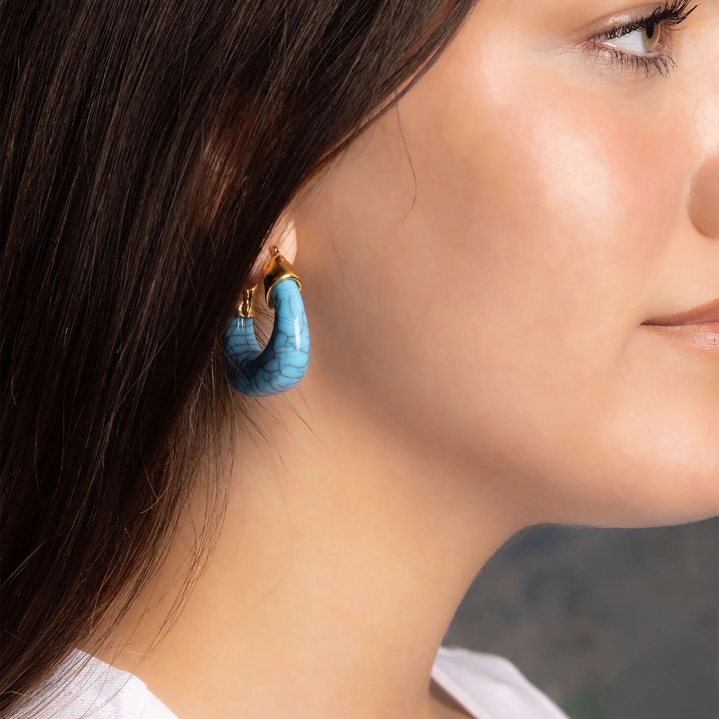 18K Gold PVD Stainless Steel Turquiose Chunky Hoop Earring