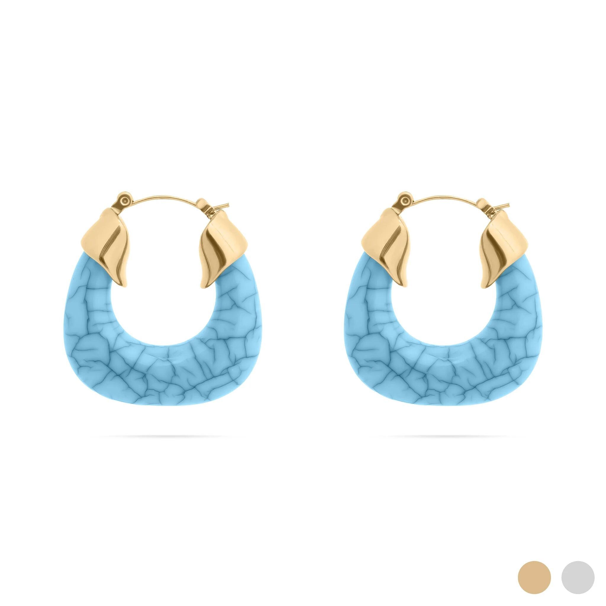 18K Gold PVD Stainless Steel Turquiose Chunky Hoop Earring