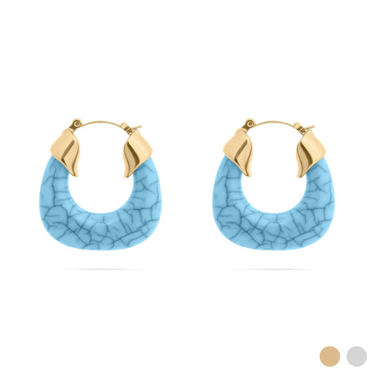 18K Gold PVD Stainless Steel Turquiose Chunky Hoop Earring