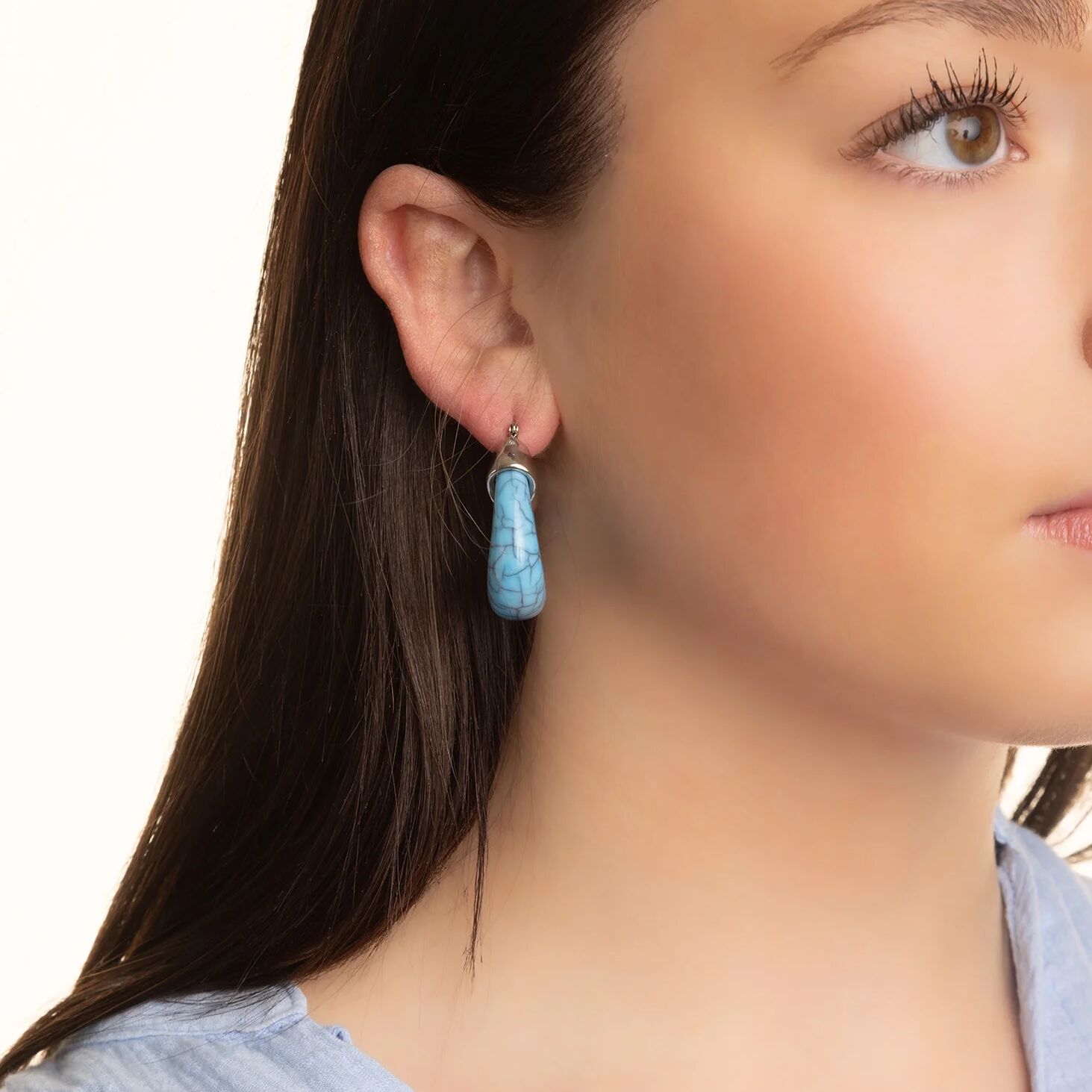 18K Gold PVD Stainless Steel Turquiose Chunky Hoop Earring